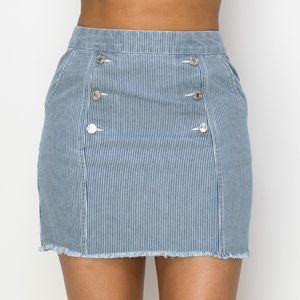 Button Frayed Denim Mini Skirt